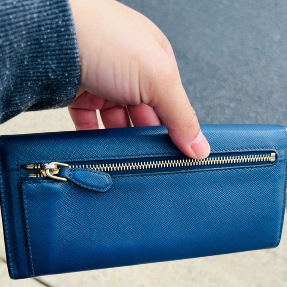 Prada Deep Blue Saffiano Leather Long Slim Double Snap Wallet … - Picture 4 of 7